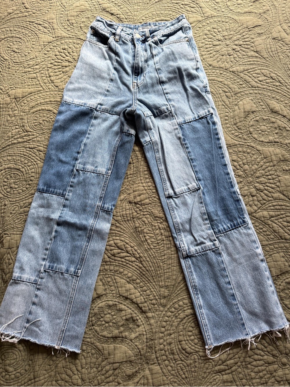 Glassons Two-Tone Patchwork Light & Medium Blue Wide Leg Jeans
